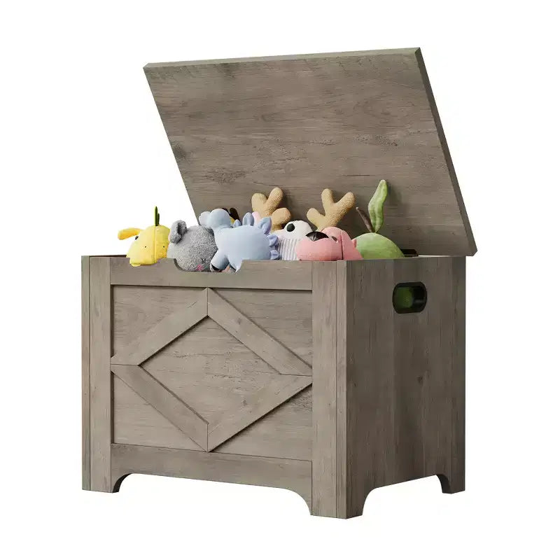 23.6" Wooden Storage Bench with Safety Hinge, Large Toy Chest & Storage Chest, Easy Assembly Entryway & Living Room Organizer