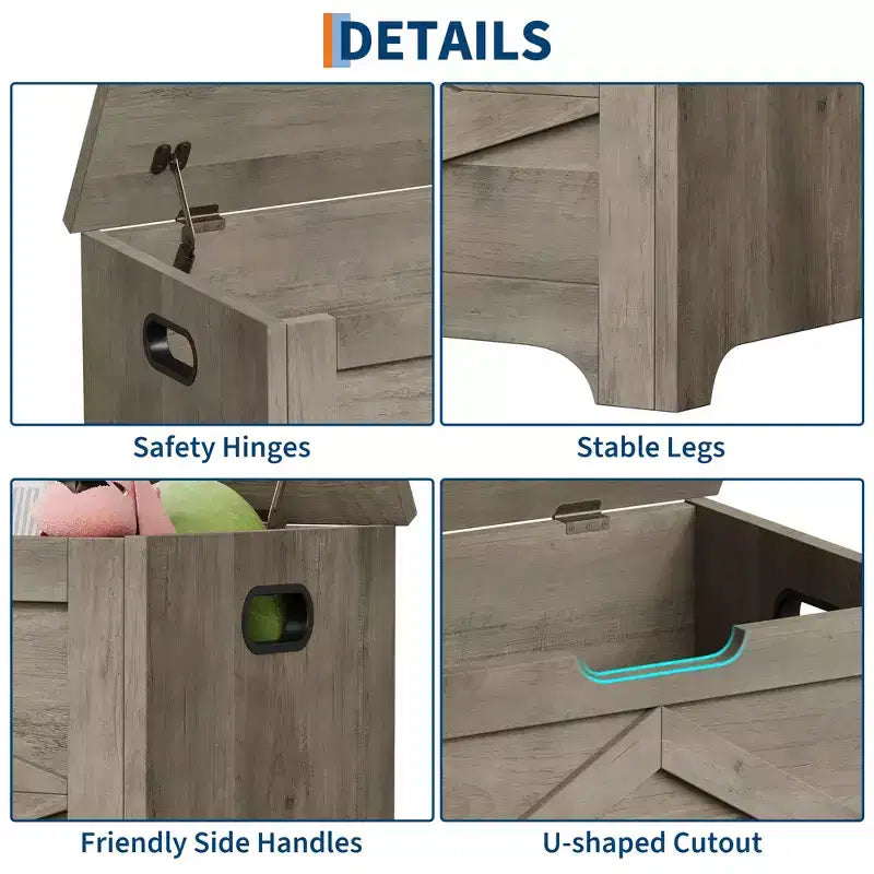 23.6" Wooden Storage Bench with Safety Hinge, Large Toy Chest & Storage Chest, Easy Assembly Entryway & Living Room Organizer