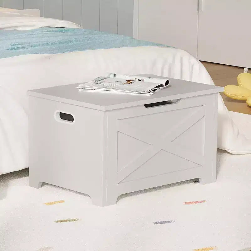 23.6" Wooden Storage Bench with Safety Hinge, Large Toy Chest & Storage Chest, Easy Assembly Entryway & Living Room Organizer