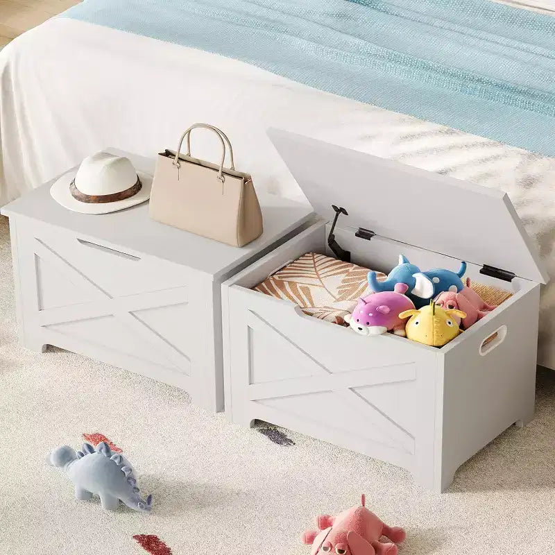 23.6" Wooden Storage Bench with Safety Hinge, Large Toy Chest & Storage Chest, Easy Assembly Entryway & Living Room Organizer