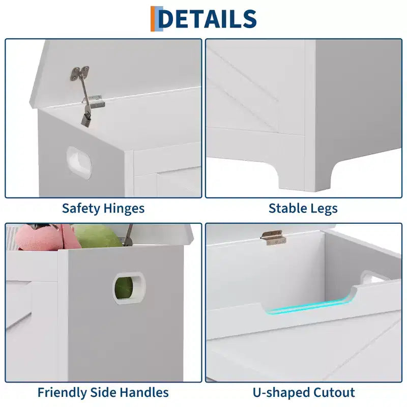 23.6" Wooden Storage Bench with Safety Hinge, Large Toy Chest & Storage Chest, Easy Assembly Entryway & Living Room Organizer