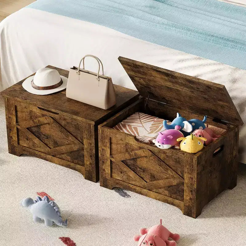 23.6" Wooden Storage Bench with Safety Hinge, Large Toy Chest & Storage Chest, Easy Assembly Entryway & Living Room Organizer