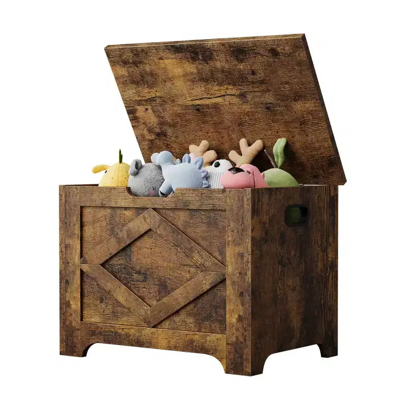 23.6" Wooden Storage Bench with Safety Hinge, Large Toy Chest & Storage Chest, Easy Assembly Entryway & Living Room Organizer