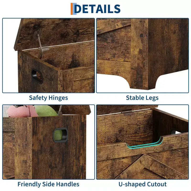 23.6" Wooden Storage Bench with Safety Hinge, Large Toy Chest & Storage Chest, Easy Assembly Entryway & Living Room Organizer