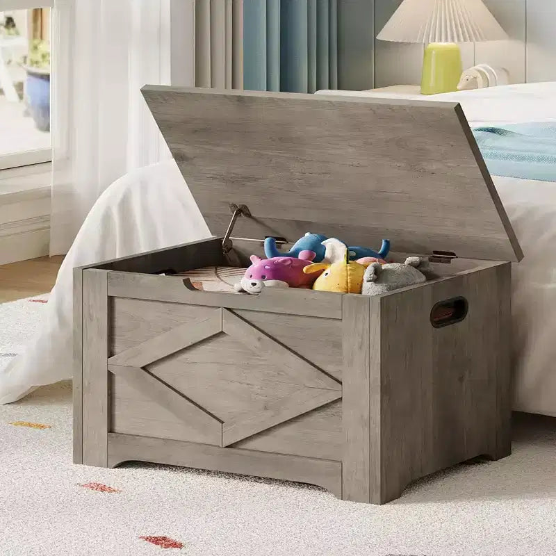 23.6" Wooden Storage Bench with Safety Hinge, Large Toy Chest & Storage Chest, Easy Assembly Entryway & Living Room Organizer