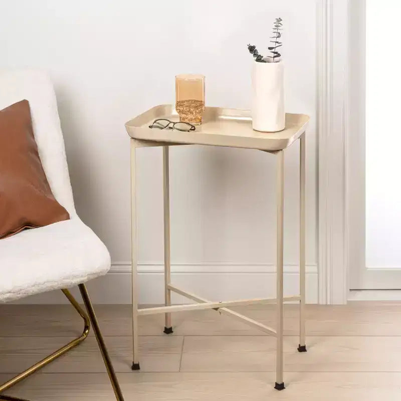 26.25" Industrial Metal Foldable Rectangular End Table & Side Table with Removable Tray Top