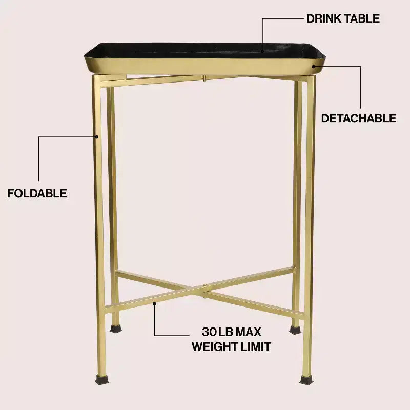 26.25" Industrial Metal Foldable Rectangular End Table & Side Table with Removable Tray Top