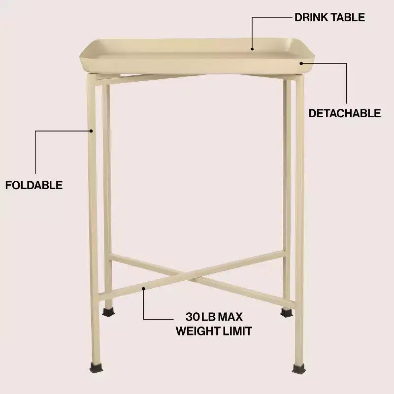 26.25" Industrial Metal Foldable Rectangular End Table & Side Table with Removable Tray Top