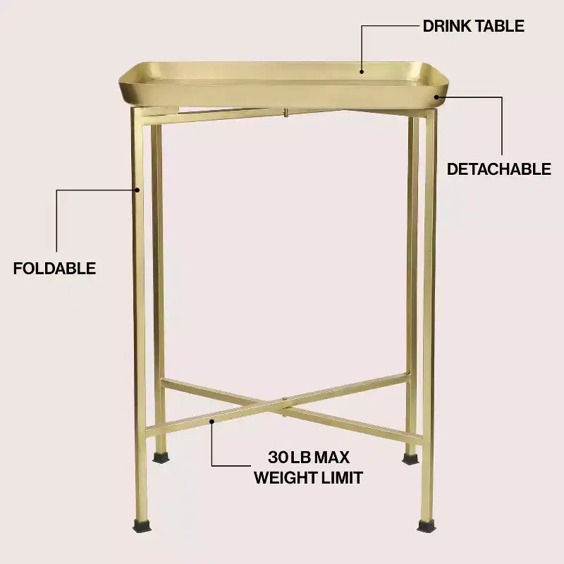 26.25" Industrial Metal Foldable Rectangular End Table & Side Table with Removable Tray Top