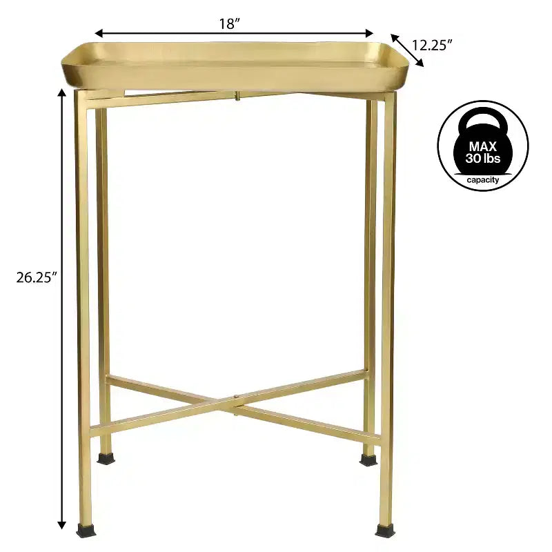 26.25" Industrial Metal Foldable Rectangular End Table & Side Table with Removable Tray Top