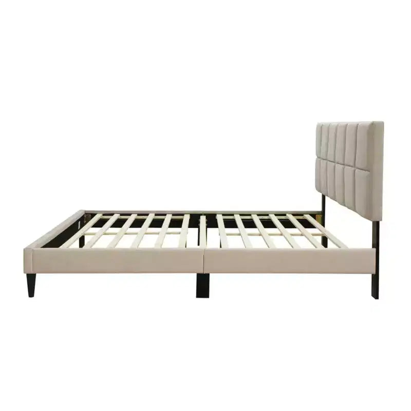 Modern Queen Size Upholstered Bed with Headboard