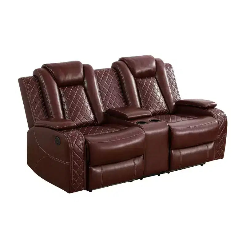 Power Reclining Loveseat Sofa, Electric 2-Seat Leather Recliner with USB Charging, Storage & Cup Holders, Brown