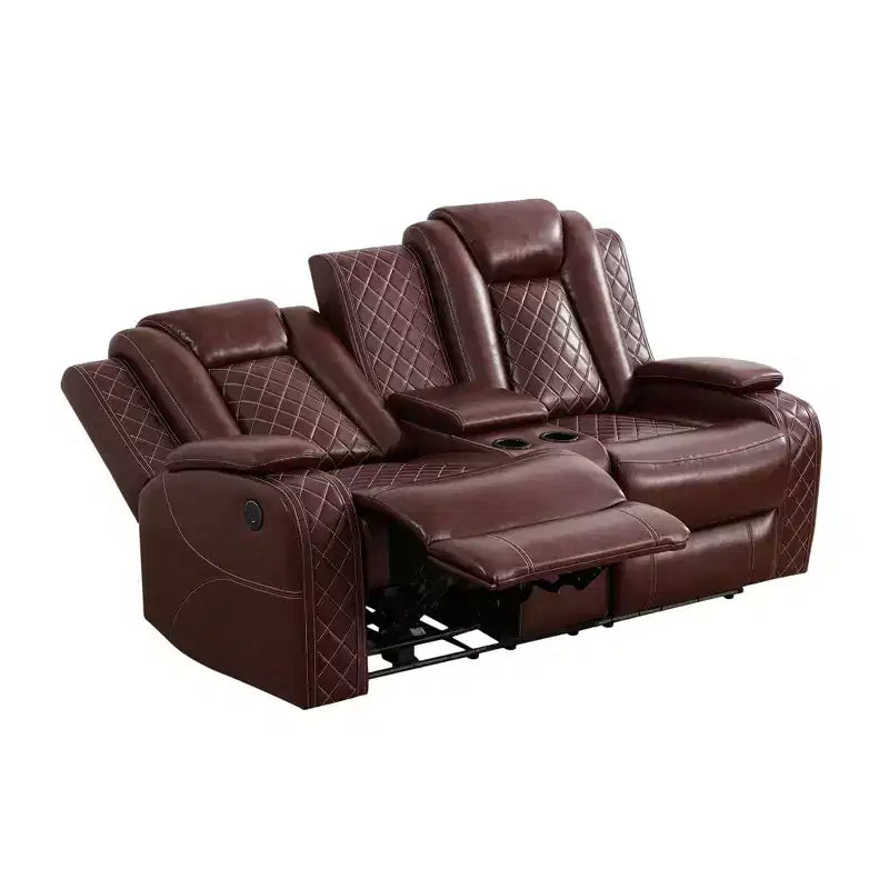 Power Reclining Loveseat Sofa, Electric 2-Seat Leather Recliner with USB Charging, Storage & Cup Holders, Brown