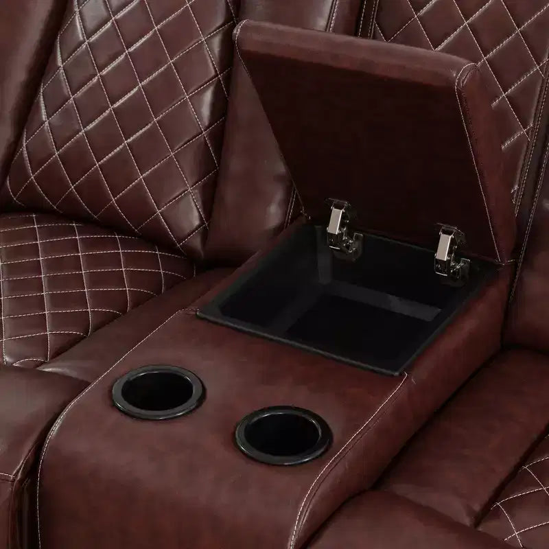 Power Reclining Loveseat Sofa, Electric 2-Seat Leather Recliner with USB Charging, Storage & Cup Holders, Brown
