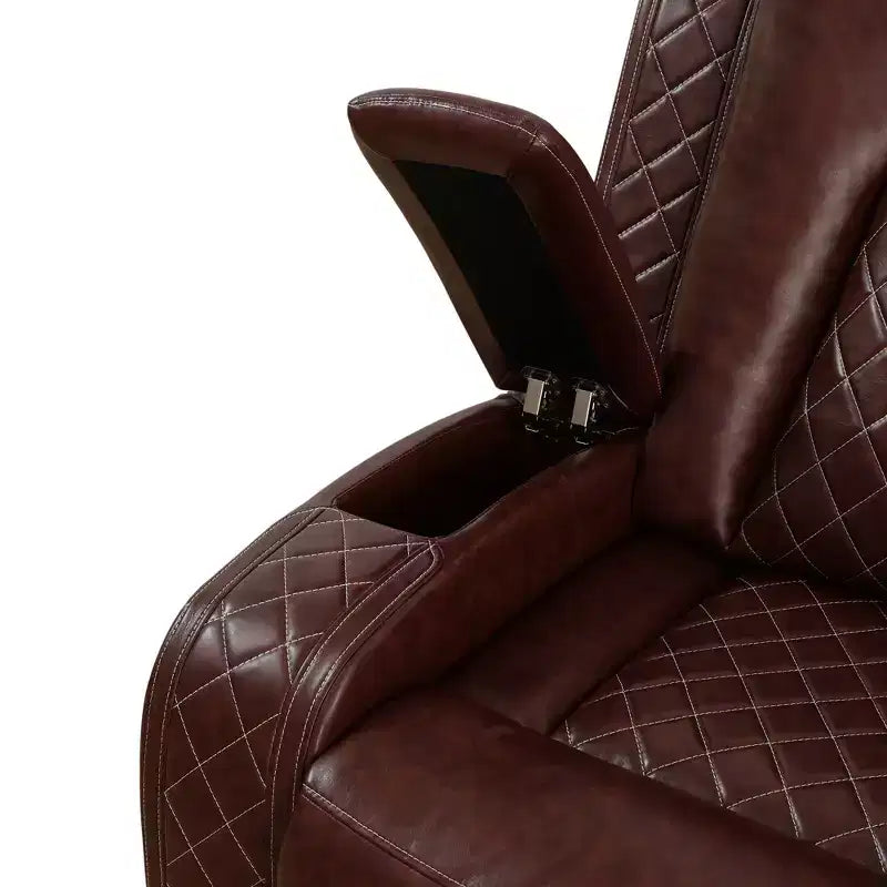 Power Reclining Loveseat Sofa, Electric 2-Seat Leather Recliner with USB Charging, Storage & Cup Holders, Brown