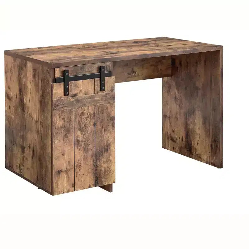 47.25IN Farmhouse Home Office Desk, Computer Desk with Faux Barn Door and 3-Tier Shelves, Standing Desk for Home Office
