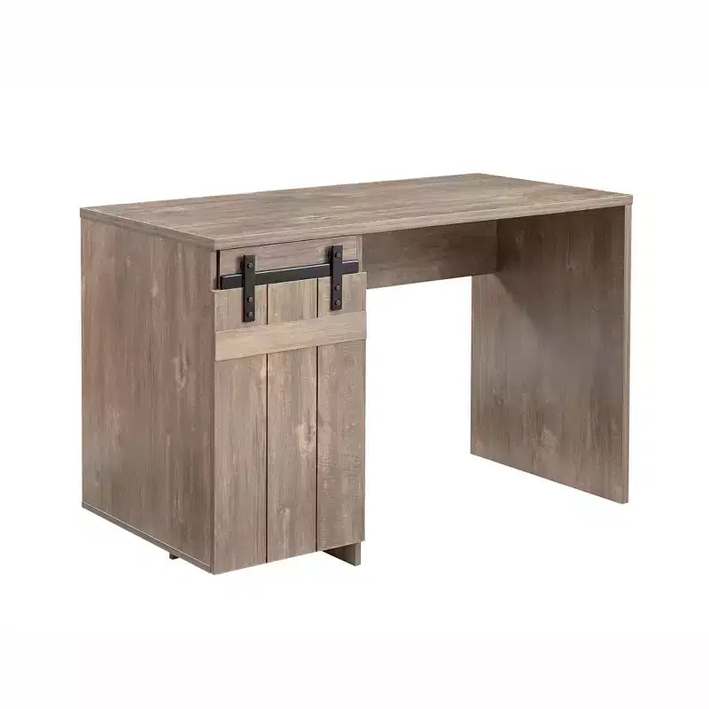 47.25IN Farmhouse Home Office Desk, Computer Desk with Faux Barn Door and 3-Tier Shelves, Standing Desk for Home Office