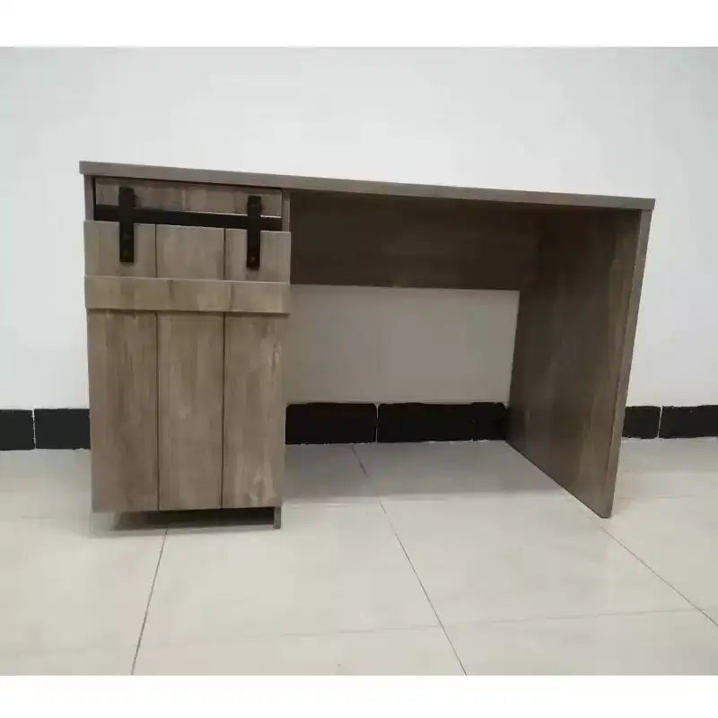 47.25IN Farmhouse Home Office Desk, Computer Desk with Faux Barn Door and 3-Tier Shelves, Standing Desk for Home Office