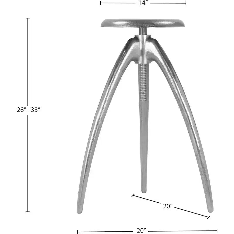 Silver Aluminum Counter/Bar Stool, Adjustable Height, Backless Armless