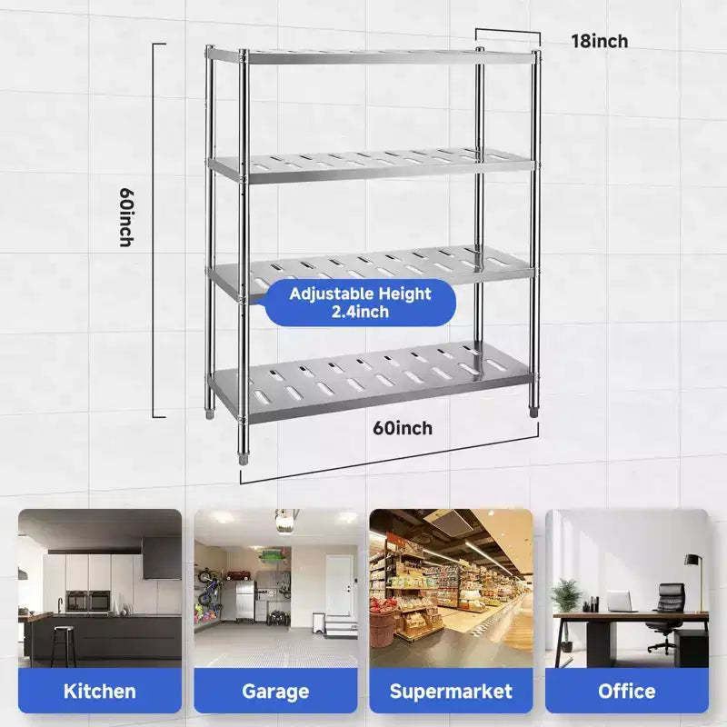 Stainless Steel 4-Tier Adjustable Shelving Unit, Heavy Duty Shelves with Wheels, Corrosion Resistant, Multipurpose for Storage