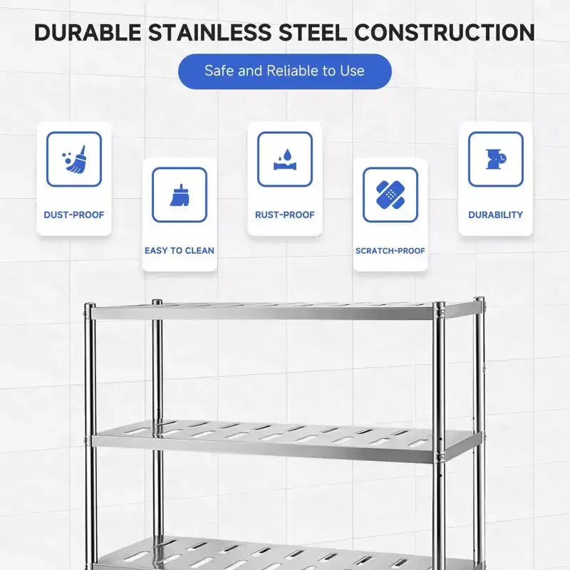 Stainless Steel 4-Tier Adjustable Shelving Unit, Heavy Duty Shelves with Wheels, Corrosion Resistant, Multipurpose for Storage