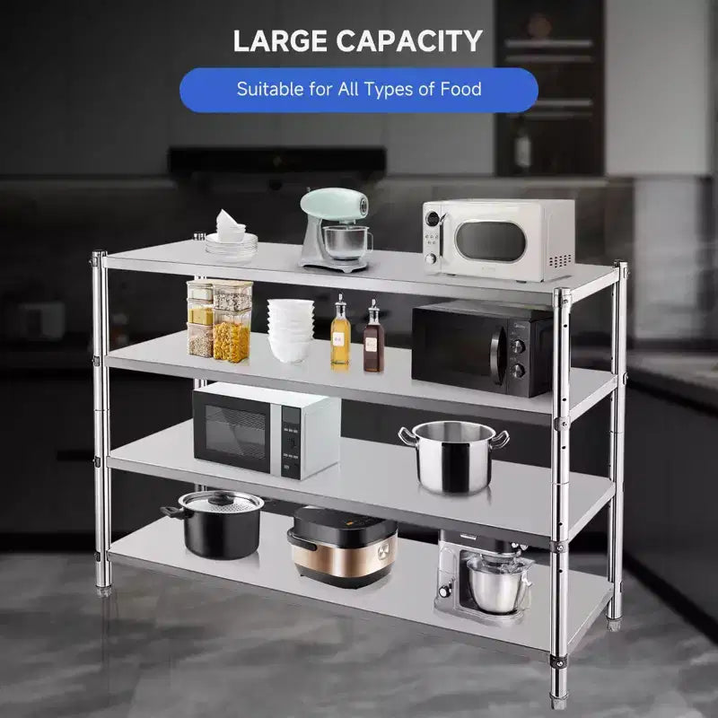 Stainless Steel 4-Tier Adjustable Shelving Unit, Heavy Duty Shelves with Wheels, Corrosion Resistant, Multipurpose for Storage