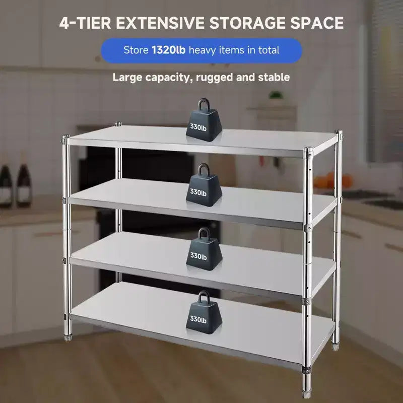 Stainless Steel 4-Tier Adjustable Shelving Unit, Heavy Duty Shelves with Wheels, Corrosion Resistant, Multipurpose for Storage