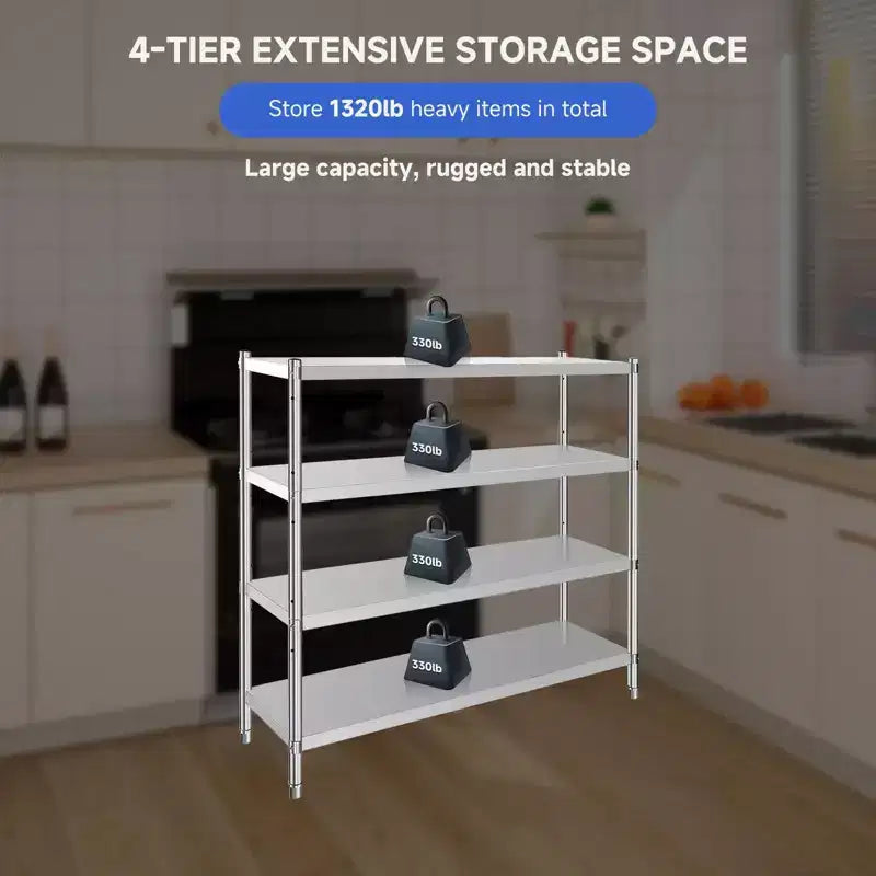 Stainless Steel 4-Tier Adjustable Shelving Unit, Heavy Duty Shelves with Wheels, Corrosion Resistant, Multipurpose for Storage