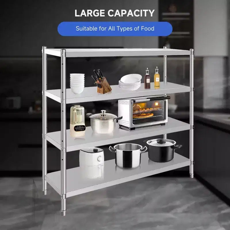 Stainless Steel 4-Tier Adjustable Shelving Unit, Heavy Duty Shelves with Wheels, Corrosion Resistant, Multipurpose for Storage