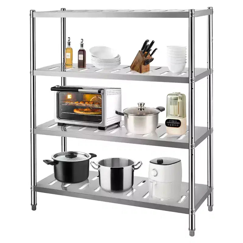 Stainless Steel 4-Tier Adjustable Shelving Unit, Heavy Duty Shelves with Wheels, Corrosion Resistant, Multipurpose for Storage