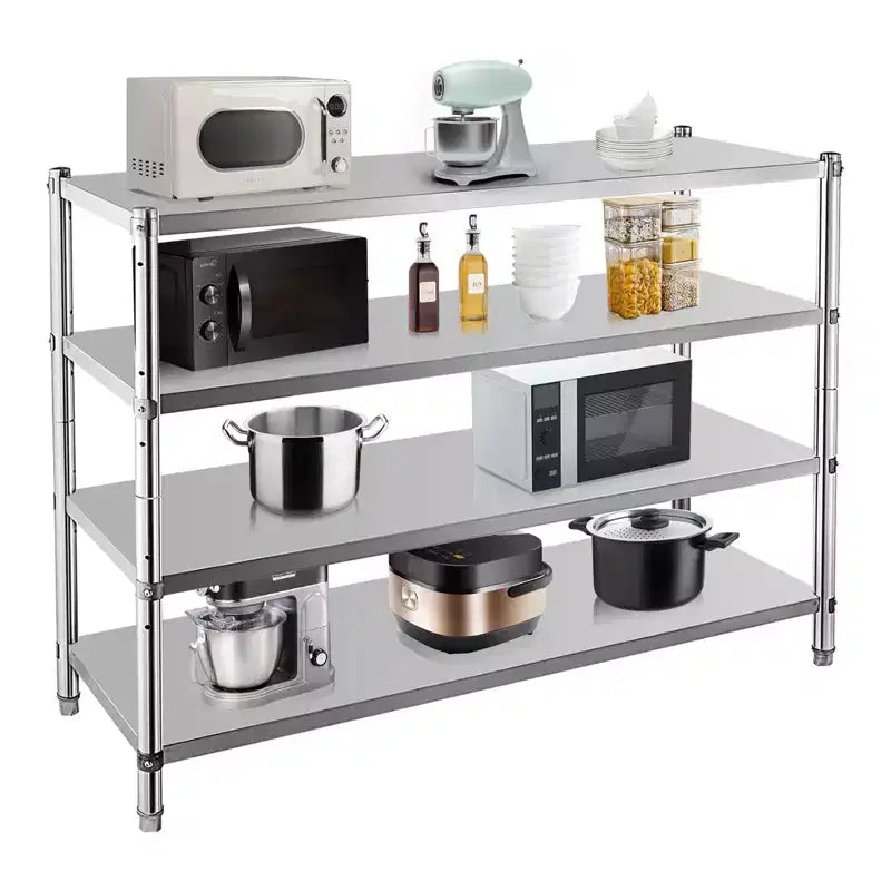 Stainless Steel 4-Tier Adjustable Shelving Unit, Heavy Duty Shelves with Wheels, Corrosion Resistant, Multipurpose for Storage