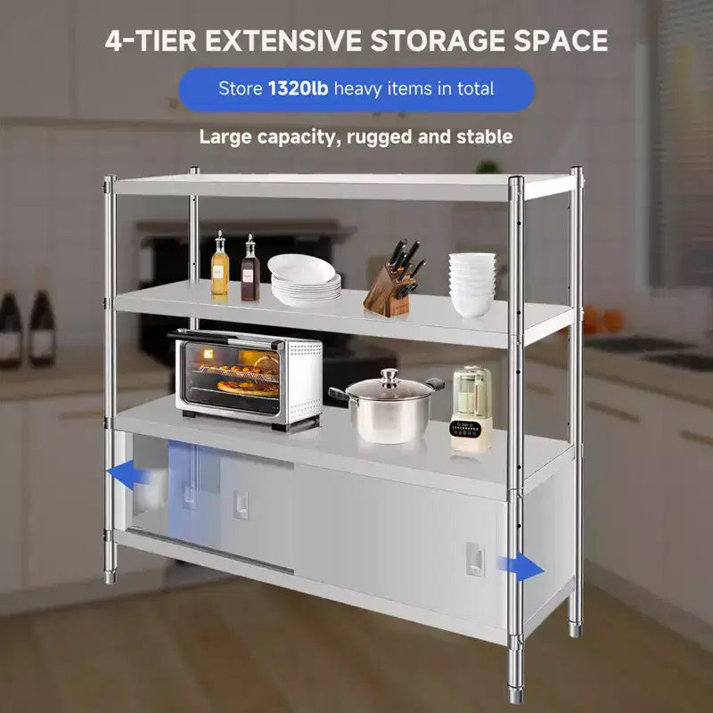 Stainless Steel 4-Tier Adjustable Shelving Unit, Heavy Duty Shelves with Wheels, Corrosion Resistant, Multipurpose for Storage