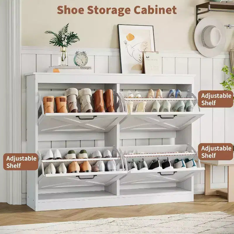 Shoe Cabinet with 4 Flip Drawers Narrow Shoe Storage Cabinet Organizer Wooden Freestanding Rack Hidden Slim Storage for Entryway, Hallway