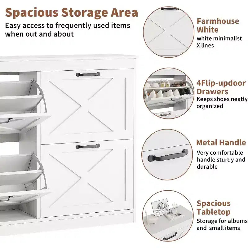 Shoe Cabinet with 4 Flip Drawers Narrow Shoe Storage Cabinet Organizer Wooden Freestanding Rack Hidden Slim Storage for Entryway, Hallway