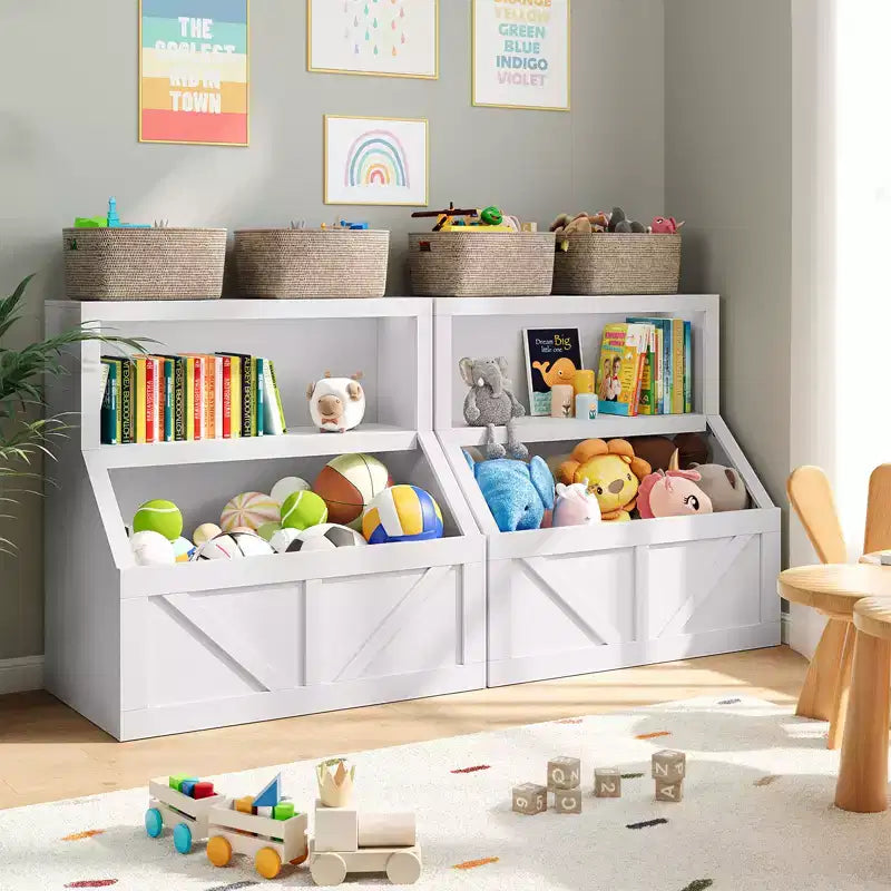Spacious Toy Storage & Safe Design Kids Bookshelf - Wooden Toddler Bookcase with Large Cabinet, Anti-Tip for Playroom