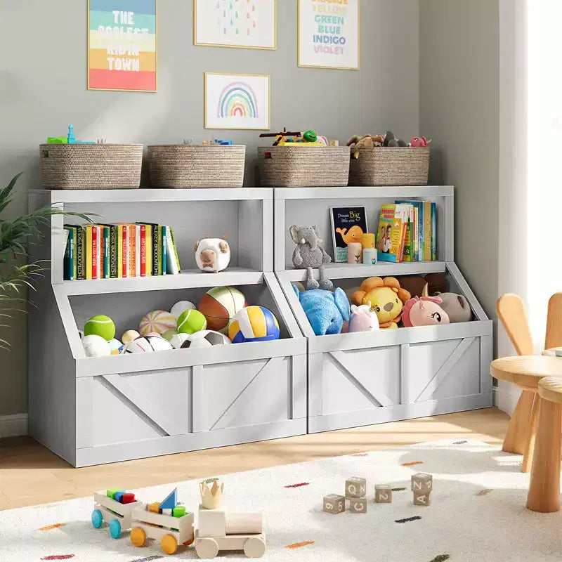 Spacious Toy Storage & Safe Design Kids Bookshelf - Wooden Toddler Bookcase with Large Cabinet, Anti-Tip for Playroom