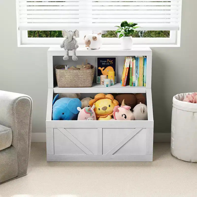 Spacious Toy Storage & Safe Design Kids Bookshelf - Wooden Toddler Bookcase with Large Cabinet, Anti-Tip for Playroom