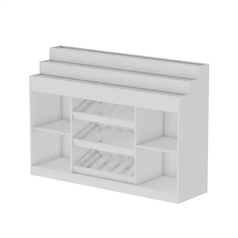 White Multi-Layer Bar Cabinet Wine Cabinet with Wave-Patterned Glass Countertop, Tiered Design, Ambient Lighting