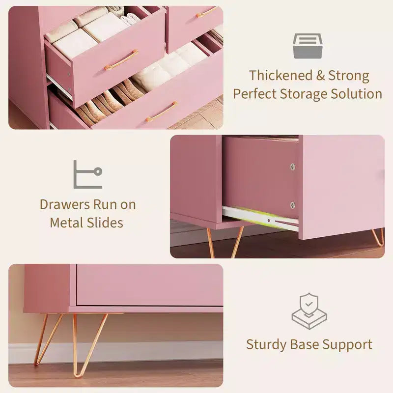 Five-drawer chest of drawers, 47-inch wide, with charging station, freestanding storage cabinet, suitable for wardrobes, hallways, entryways