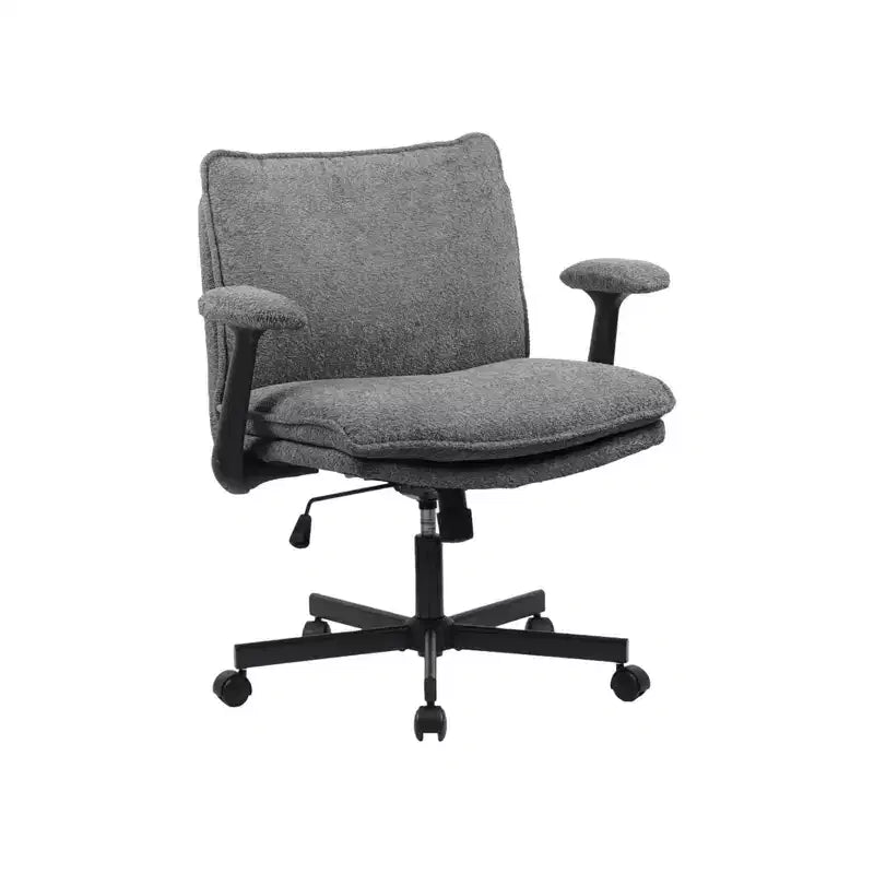 Criss-Cross Chair w/ Flip Arms & Wheels C Wide Upholstered Seat, Swivel Desk for Home Office/Vanity