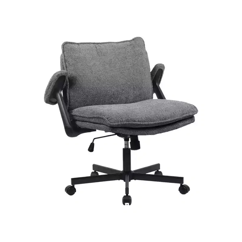Criss-Cross Chair w/ Flip Arms & Wheels C Wide Upholstered Seat, Swivel Desk for Home Office/Vanity