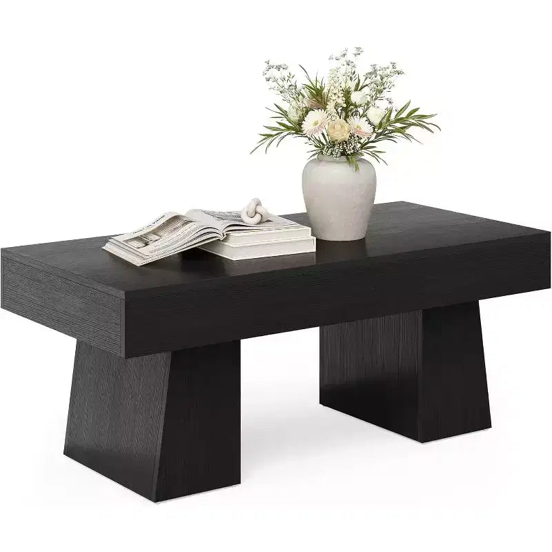 Farmhouse Coffee Table, 47" Rectangular Wooden Accent Center Table with Thick Base for Living Room