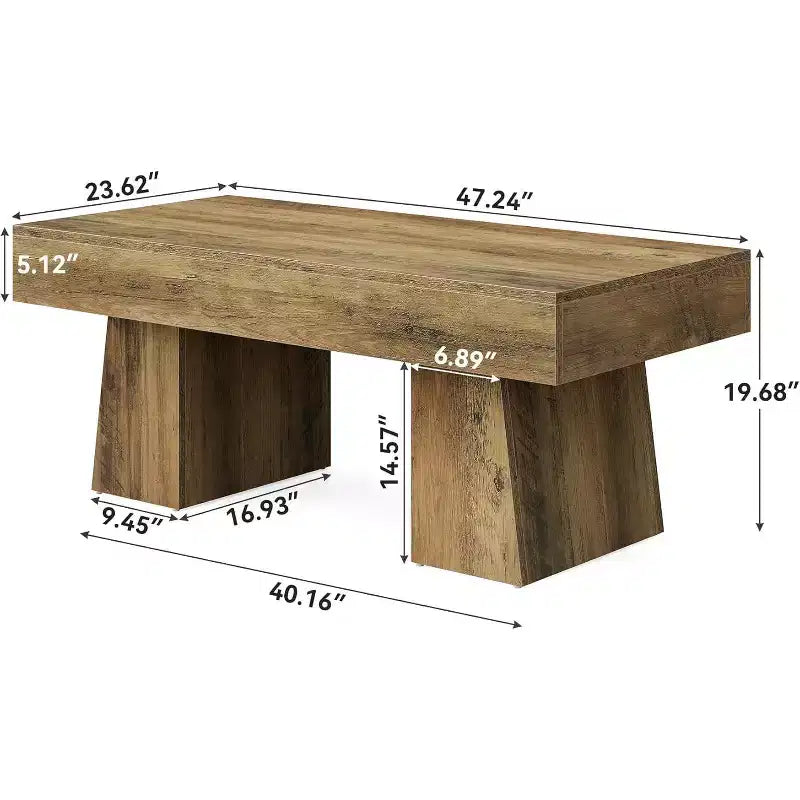 Farmhouse Coffee Table, 47" Rectangular Wooden Accent Center Table with Thick Base for Living Room