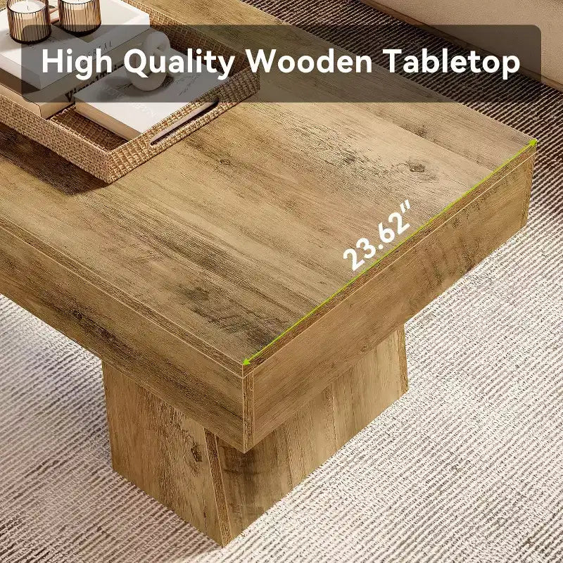 Farmhouse Coffee Table, 47" Rectangular Wooden Accent Center Table with Thick Base for Living Room