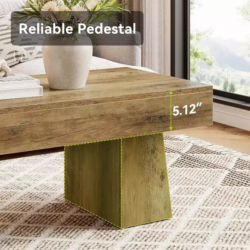 Farmhouse Coffee Table, 47" Rectangular Wooden Accent Center Table with Thick Base for Living Room