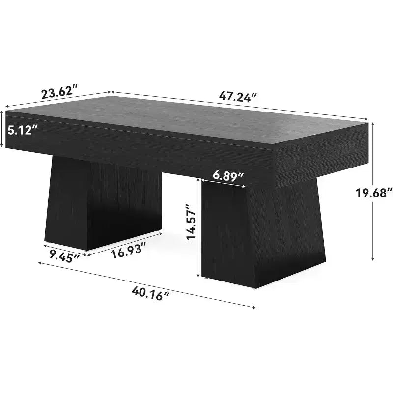 Farmhouse Coffee Table, 47" Rectangular Wooden Accent Center Table with Thick Base for Living Room