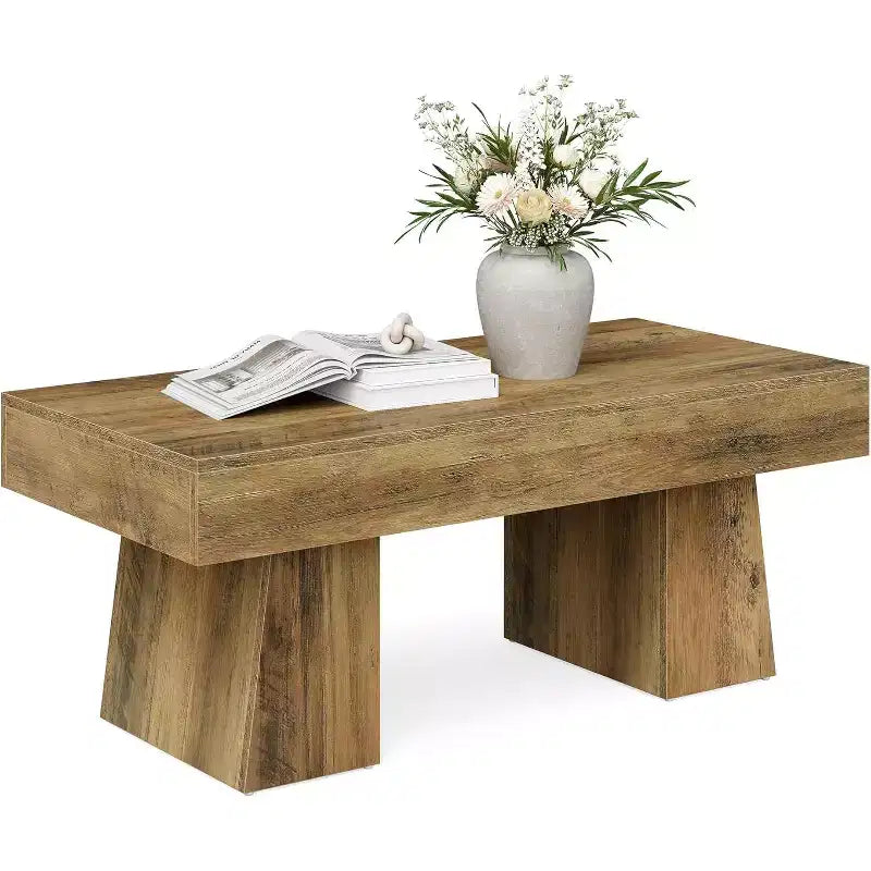Farmhouse Coffee Table, 47" Rectangular Wooden Accent Center Table with Thick Base for Living Room