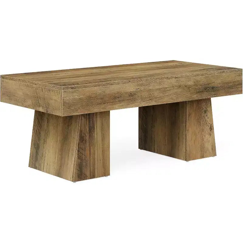 Farmhouse Coffee Table, 47" Rectangular Wooden Accent Center Table with Thick Base for Living Room