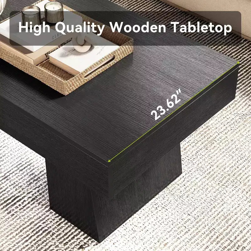 Farmhouse Coffee Table, 47" Rectangular Wooden Accent Center Table with Thick Base for Living Room