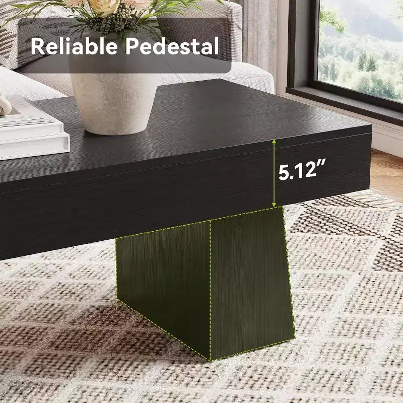 Farmhouse Coffee Table, 47" Rectangular Wooden Accent Center Table with Thick Base for Living Room